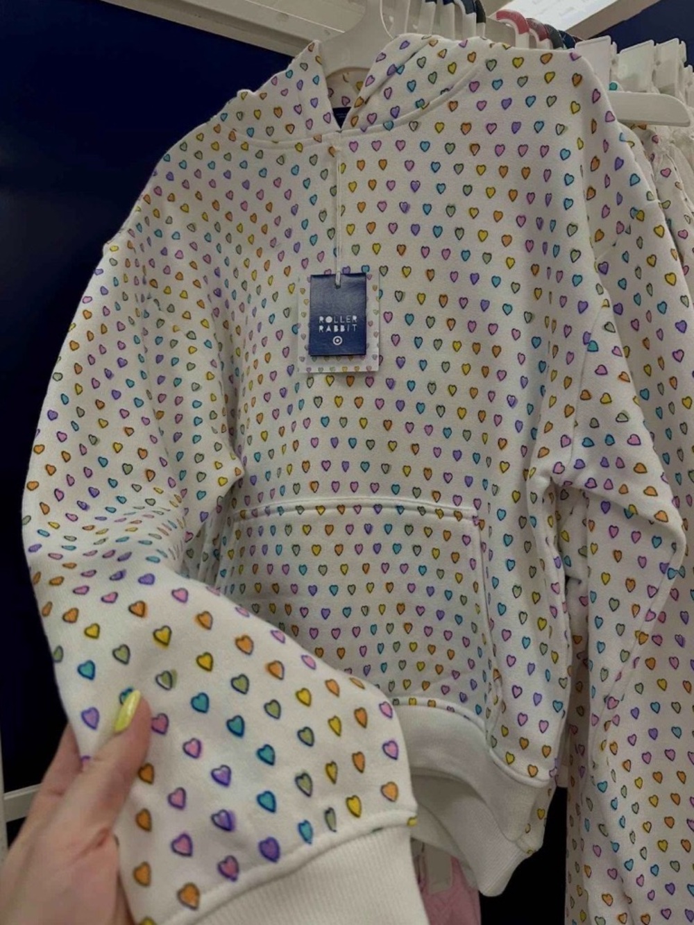 NWT Women’s Roller Rabbit White Hoodie w/ Multicolor Heart Print. Size Small.